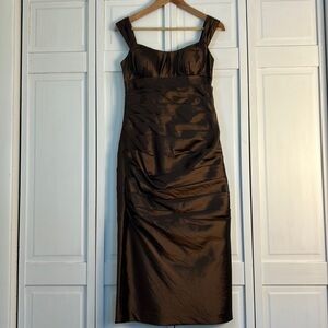 Bill Levkoff Brown Metallic Rouched/Pleated Cocktail Dress EUC Size: 4
